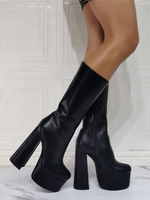 Bottines sexy femme noir en PU plateforme talon épais à zip