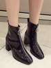 Bottines Talons Hautes Femmes Hiver à Cuir Synthétique Vernis à Bout Carré à Lacets Unicolore