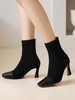 Bottines Talons Hautes Femmes Hivers à Cuir Synthétique Cousu en Croûte avec Bout Carré Unicolore