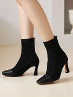 Bottines Talons Hautes Femmes Hivers à Cuir Synthétique Cousu en Croûte avec Bout Carré Unicolore