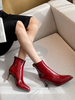 Bottines Talons Hautes Fins à Cuir Synthétique Vernis à Bout Pointu Femmes Unicolore Bottines Femme Hiver