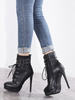 Bottines Talons Hautes Fins Femmes avec Plateforme Hivers à Cuir Synthétique à Lacets avec Boucles Unicolore