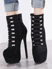 Bottines Talons Hautes Fins Femmes avec Plateforme Hivers à Cuir Synthétique en Croûte à Lacets avec Boucles Unicolore
