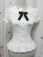 Boucles blanches volants coton Chic Lolita chemise pour femmes Déguisements Halloween