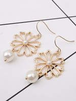 Boucles doreille Blond Cut Out Métal Rond Brillant Imitation Perle Percé Femme Bijoux