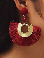 Boucles doreilles à franges Boutons franges Hoop Button Boucles doreilles Boho Bijoux