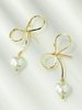 Boucles doreilles Blond Bow Perles En Alliage de Zinc Chic Rond Brillant Imitation Perle Boucle Percée Boucle Doreille Femmes Bijoux