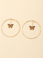 Boucles Doreilles Blond Papillon Métal Rond Brillant Non Pierre Percée Bijoux Femme