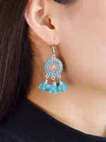 Boucles doreilles Boho Dangle boucles doreilles fleur bleue