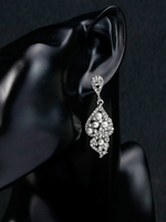 Boucles doreilles de mariage argent strass perle percé bijoux