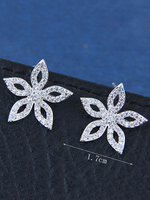 Boucles doreilles de mariage en argent Fleurs Femmes Zircone cubique Bijoux de mariée