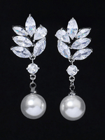 Boucles doreilles de mariée en argent plaqué zircon cubique bijoux de mariée percés