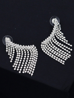 Boucles doreilles de mariée pour femmes Bijoux de mariée en argent percé en strass