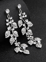 Boucles doreilles de mariée pour femmes Bijoux de mariée en argent percé en strass
