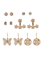 Boucles doreilles Ensemble Fleurs Blondes Cristal Papillon Métal Percé Bijoux Femme