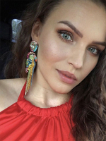 Boucles doreilles femmes en strass avec franges danimaux bleus percés