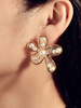 Boucles Doreilles Fleur Blond Perle Métal Percé Bijoux Femme