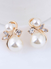 Boucles doreilles Métal blond brillant strass percé bijoux pour femmes