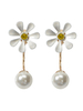 Boucles Doreilles Pendantes Fleurs Blanches Perle Bijoux Femme