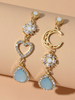 Boucles doreilles pendantes lune coeur décor femmes bijoux