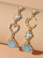 Boucles doreilles pendantes lune coeur décor femmes bijoux