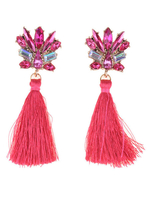 Boucles dOreilles Rose Ceinture Frange Strass Bohème Percé