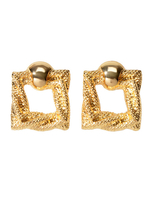 Boucles doreilles Vintage Blond en relief en métal percé femmes bijoux carré découpes boucles doreilles