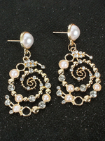 Boucles doreilles Vintage Blond Pearls Metal Crystone Pierced Women Jewelry