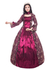 Bourgogne Costumes Rétro Femmes Imprimé Floral Mat Satin Style Victorien Vintage Vêtements Déguisements Halloween