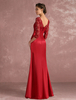 Bourgogne mère de la mariée robe sirène Half Sleeve robe de soirée Illusion Satin étage longueur formelle robe en dentelle