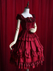 Bourgogne robe volants robe en coton pour femmes Déguisements Halloween