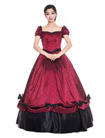Bourgogne Rétro Costumes À Volants Noeuds Deux Tons Satin Pageant De Style Victorien Femmes Vêtements Vintage Déguisements Halloween