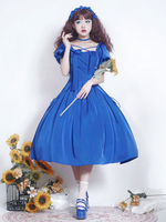 Bow Lolita OP Dress Bleu Royal Bows Lolita One Piece Robes