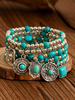Bracelet de mariée en métal bleu cyan superposé