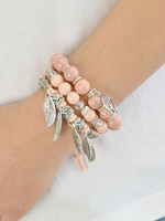 Bracelet délicat métallique casual avec perles pendentif feuille