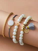 Bracelet Femme Blond Tissé Métal Non Pierre Rond Brillant Boule Chaîne Géométrique Bracelets