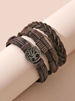 Bracelet Femme Café Marron Crochet Faux Cuir Non Pierre Tissage Chaîne Bracelets En Détresse