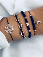 Bracelet Femme Noir Crochet Faux Cuir Non Pierre Multi-Chaîne Chaîne Bracelets Tissés