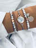 Bracelet pour femme blanc à plusieurs niveaux en similicuir sans pierre rond brillant multi-chaînes chaîne imprimé bracelets en pierre ensemble de 4 pièces