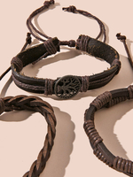 Bracelet Pour Femme Café Marron Boucle Simili Cuir Non Pierre Cordon Chaîne Perforé Bracelets