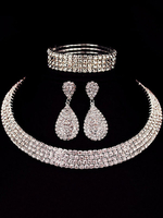 Brillant ensemble bijoux métallique rhinestone argent design de gouttes fermoir homard