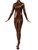 Brillant métallique Zentai costume combinaison brun foncé manches longues femmes Déguisements Halloween