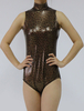 Brillant métallique Zentai costume justaucorps du léopard brun foncé impression sans manches femme Déguisements Halloween