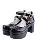 Brillant noir Lolita poney Heels Shoes plateforme chaussures cheville sangles Boucles Déguisements Halloween