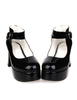 Brillant noir talons Chunky Lolita Shoes plateforme boucle de sangle de cheville Déguisements Halloween