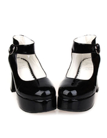 Brillant noir talons Chunky Lolita Shoes plateforme boucle de sangle de cheville Déguisements Halloween