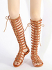 Brown Gladiator Sandals Suede Open Toe Lace Up Flat Femme Chaussures