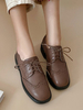Brown Oxfords Femmes Bout Rond En Cuir Synthétique Lacets Chaussures Décontractées