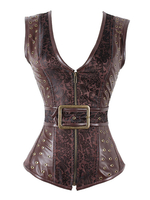 Brown Steampunk Corset Metallic Buckle Octet Vintage Costume pour femme Déguisements Halloween