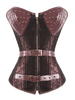 Brown Steampunk Corset Rivet Oeillet Métallisé Boucle Fermeture À Glissière Femme Vintage Costume Déguisements Halloween